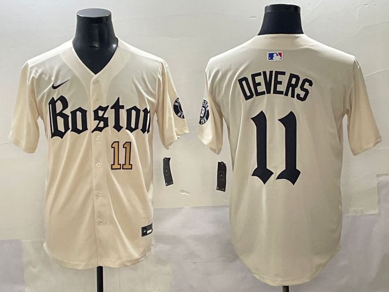 Men 2025 Boston Red Sox 11 Devers Cream Five generations Joint Name Nike MLB Jersey style 1